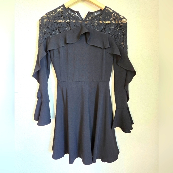 Do + Be Black Ruffle Lace Mini Dress Size Small - Picture 1 of 15